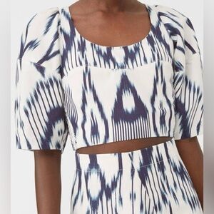 Rebecca Taylor Blue and White Patterned Crop Top